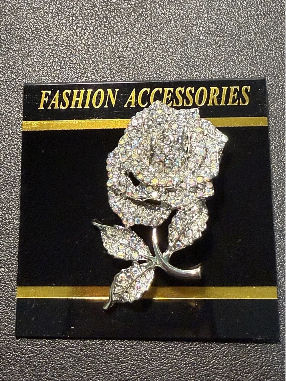 NEW Vintage 2000s Rose Brooch Crystal AB Silver Tone, 1.5x2.5”